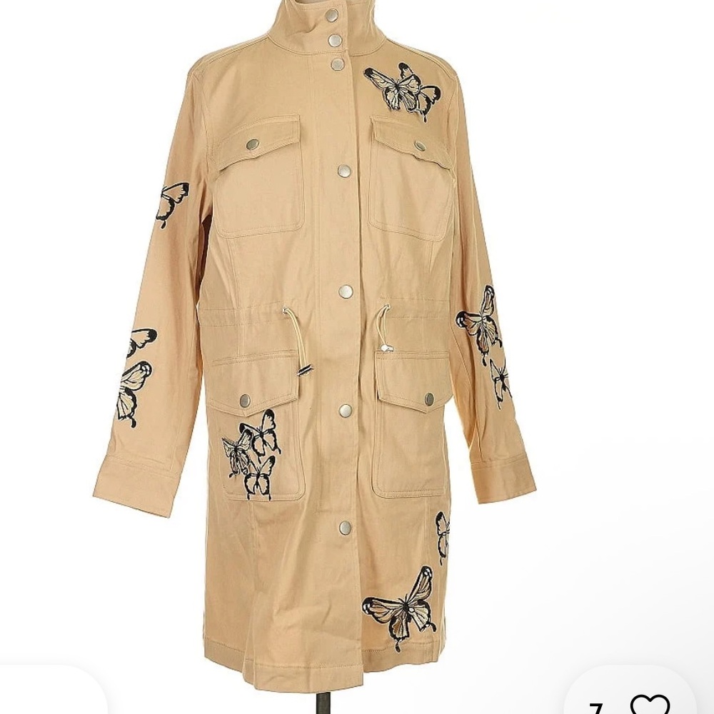 Colleen Lopez Butterfly Embroidered Utility Jacket size XS-S tan